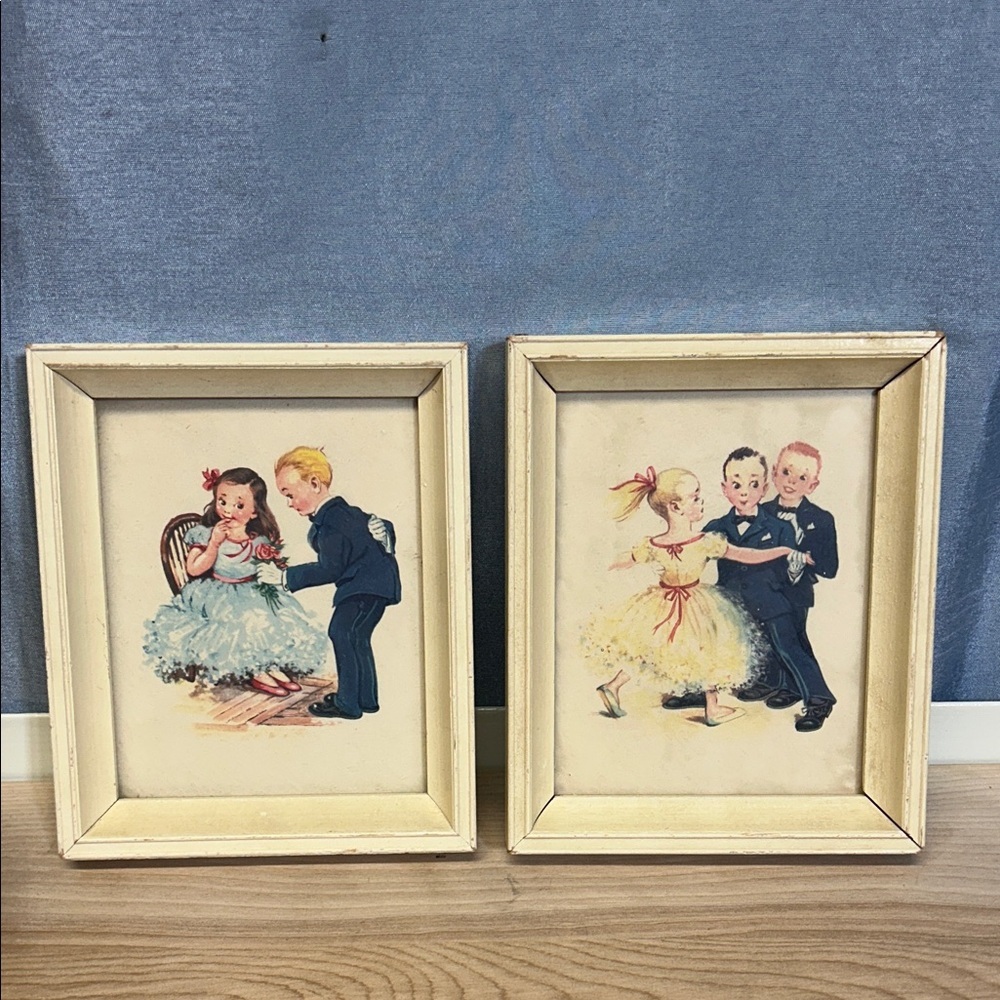 Vintage Rare 1950s Donald Art Co. inc. Framed #1836 Children Dancing 5x6 In